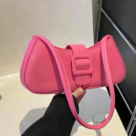 Pink Women's Medium Zipper Bag Minimalist Adjustable Strap Shoulder Bag - Picture 5 of 5